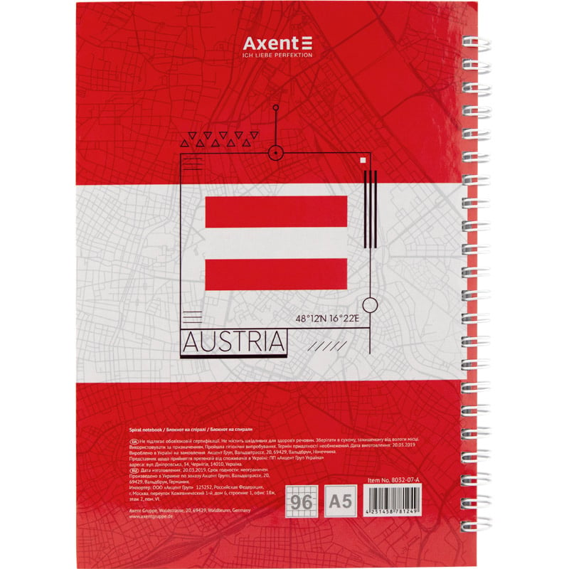 Блокнот для записів Axent Flags Vienna A5 в клітинку спіраль 96 аркушів (8032-07-A) - фото 2