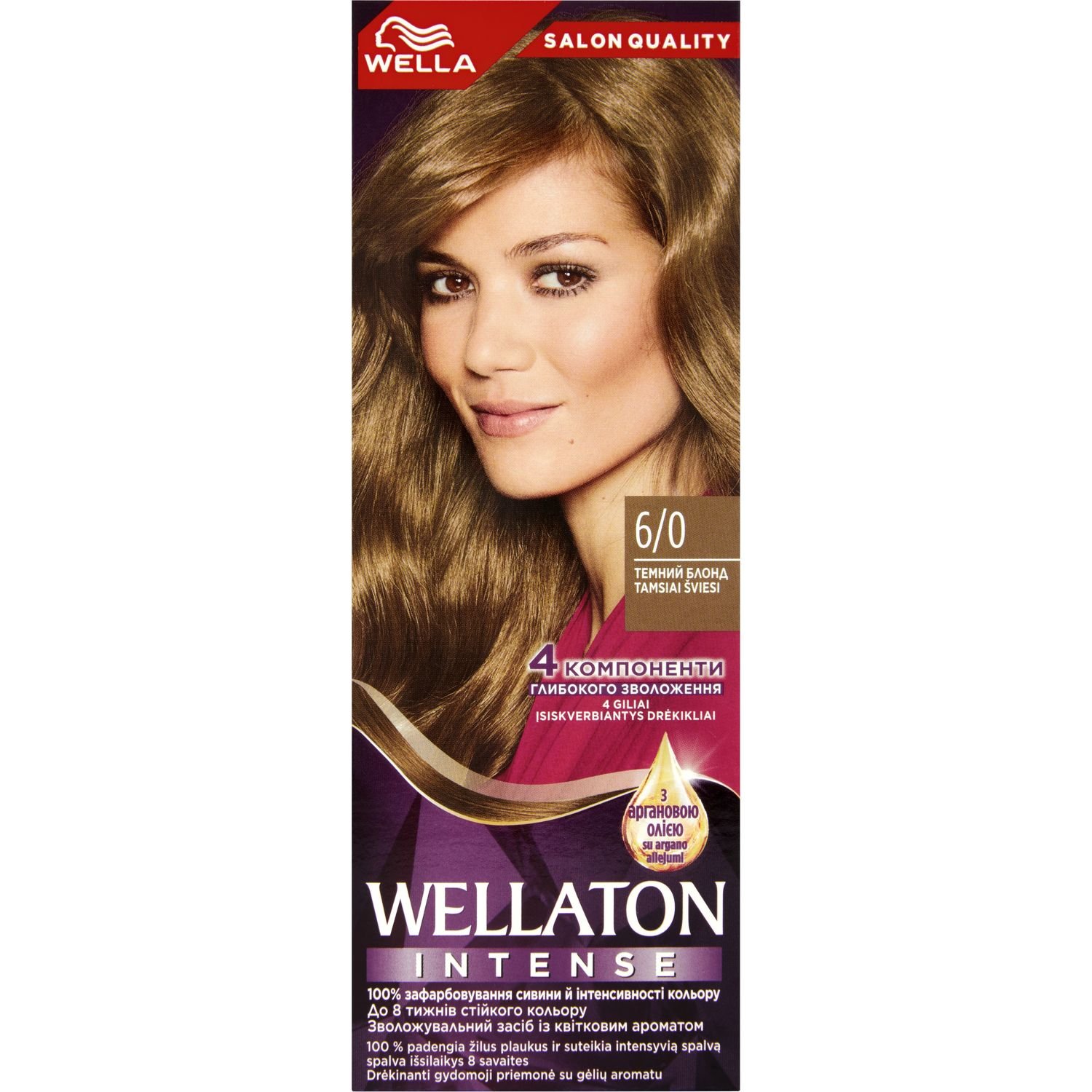 Інтенсивна крем-фарба для волосся Wellaton, відтінок 6/0 (Темний блонд), 110 мл - фото 1