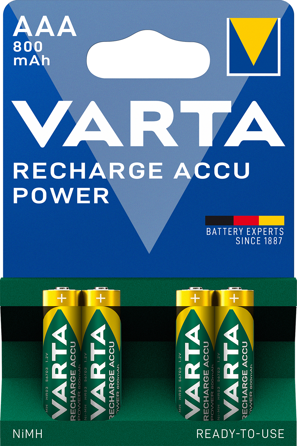 Аккумулятор Varta ACCU AAA 800mAh Bli 4 (ready 2 use), 4 шт. (56703101404) - фото 1
