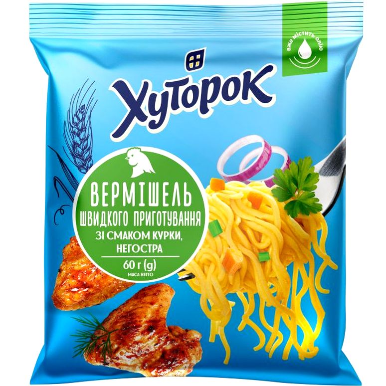 Вермишель быстрого приготовления Хуторок со вкусом курицы неострая 60 г - фото 1