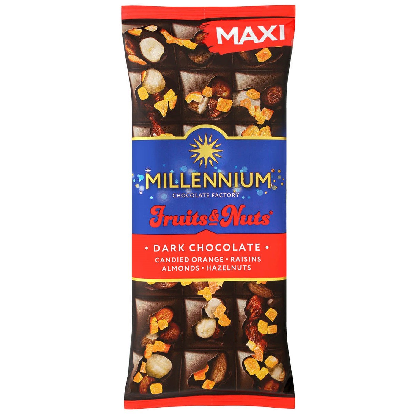 Шоколад черный Millennium Fruits&Nuts миндаль, фундук, цукаты, изюм, 140 г (782562) - фото 1