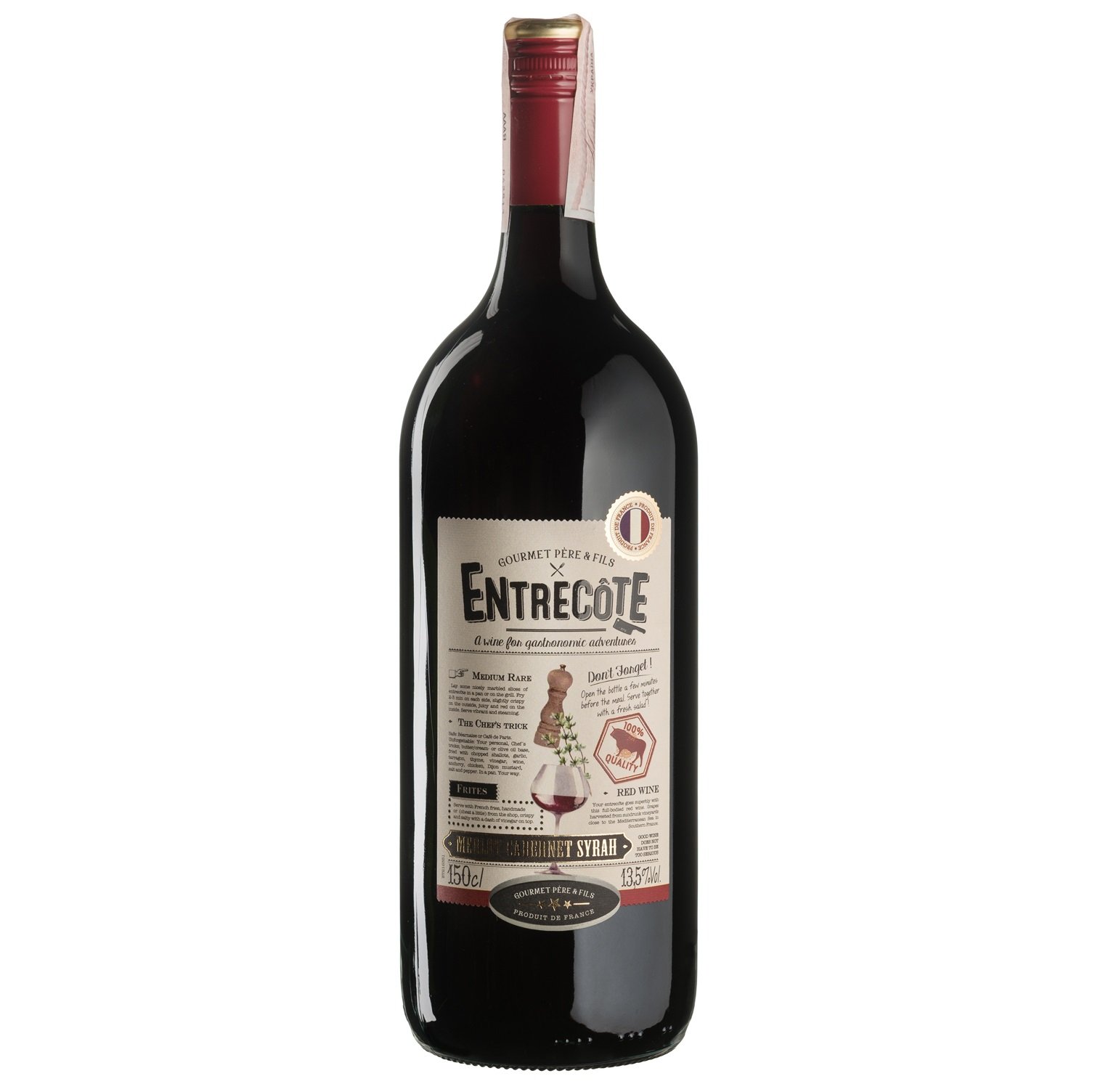 Вино Gourmet Pere & Fils Entrecote, червоне, напівсухе, 13,5%, 1,5 л (35567) - фото 1