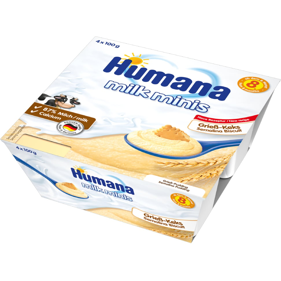 Пудинг Humana манний з печивом Milk Minis, 4 шт. по 100 г - фото 1