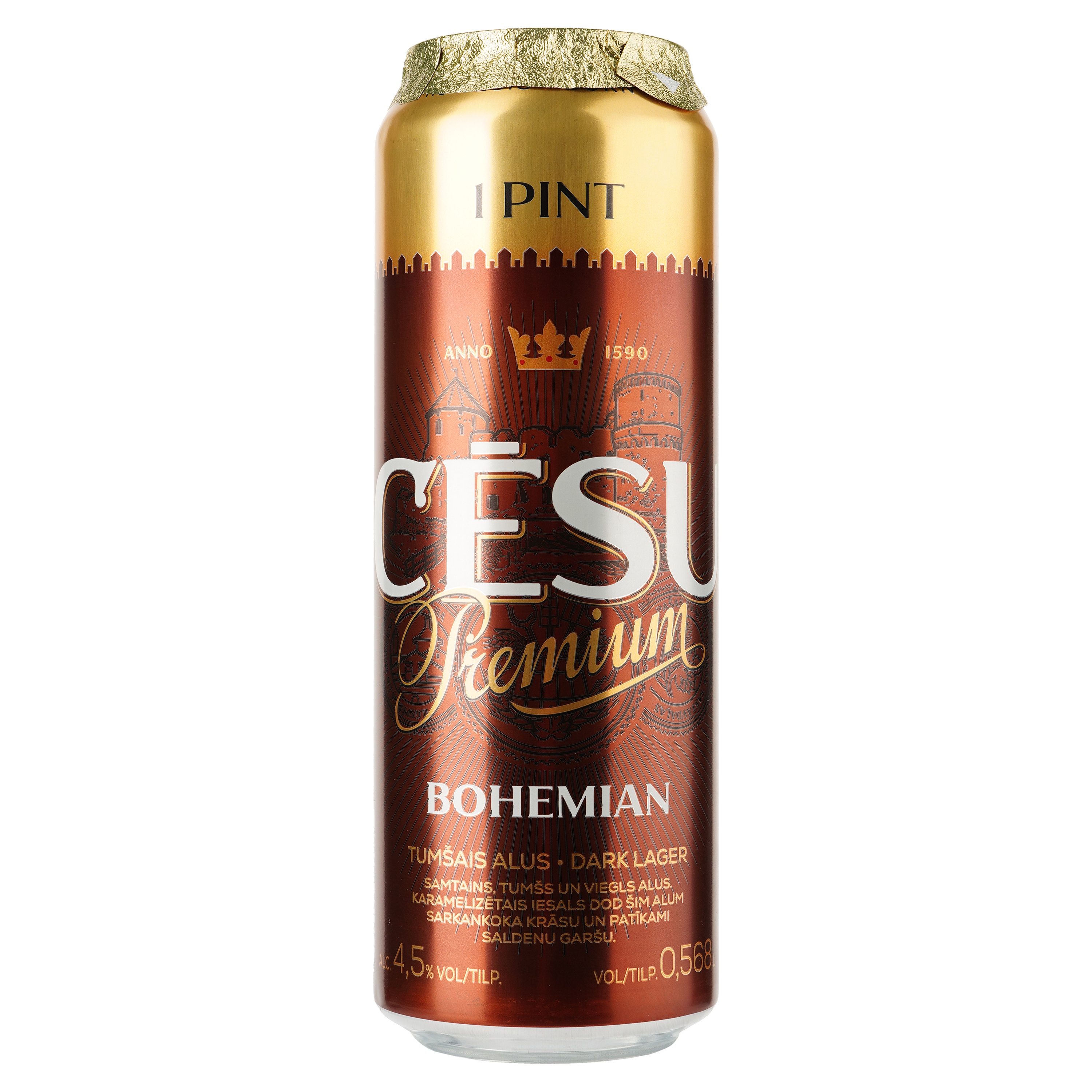 Пиво Cesu Premium Bohemian темное, фильтрованное, 4,5%, ж/б, 0,568 л - фото 1