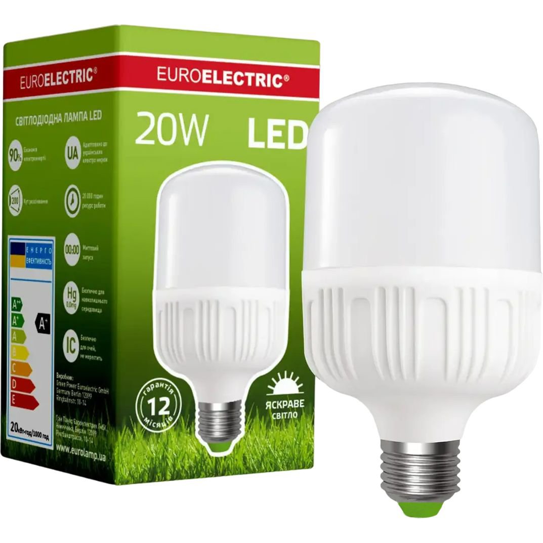 Светодиодная лампа Euroelectric LED Сверхмощная Plastic, 20W, E27, 4000K (50) (LED-HP-20274(P)) - фото 1