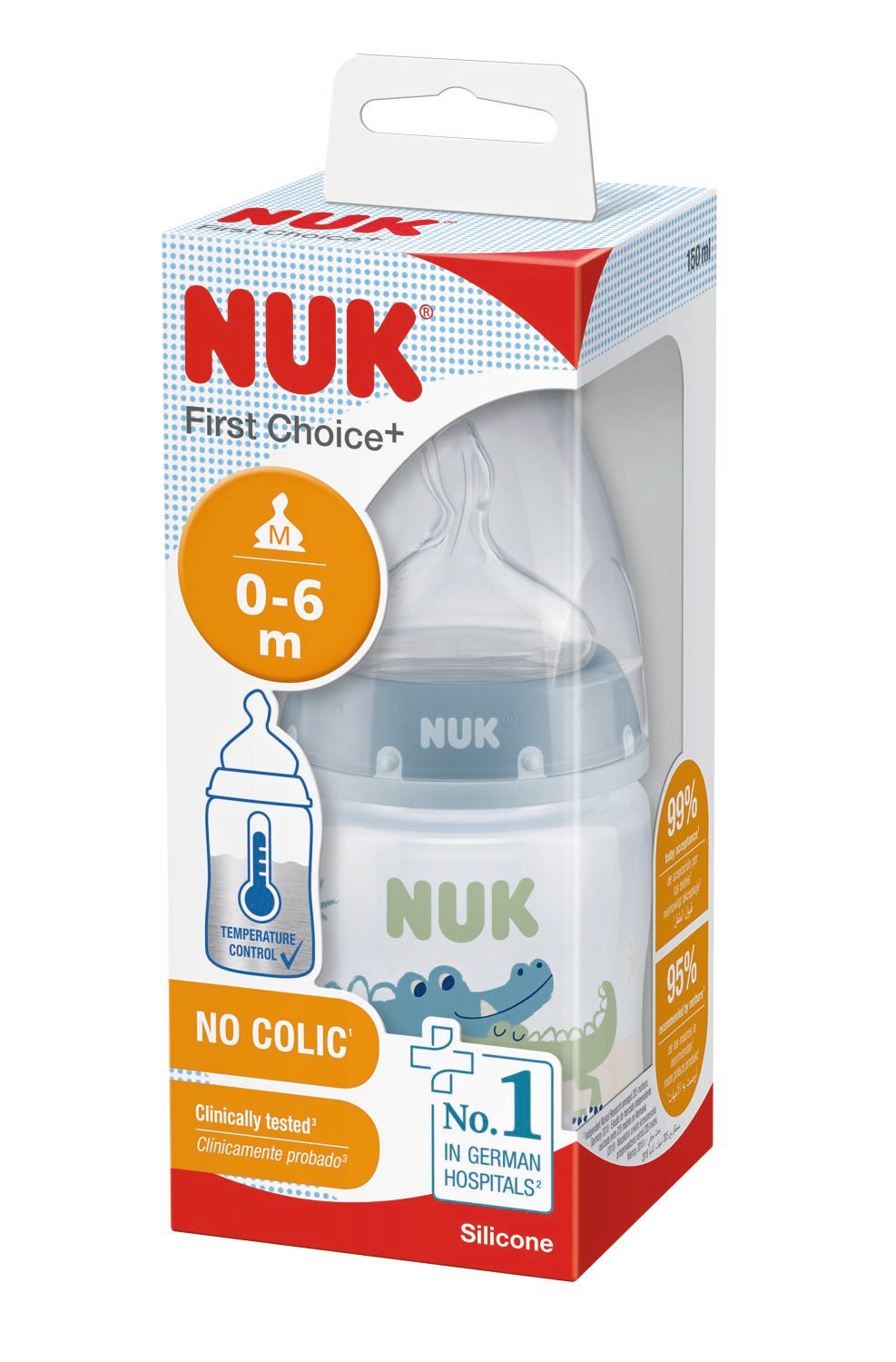 Пляшечка для годування NUK First Choice Plus Крокодил, з силіконовою соскою, 150 мл, блакитний (3952401) - фото 2