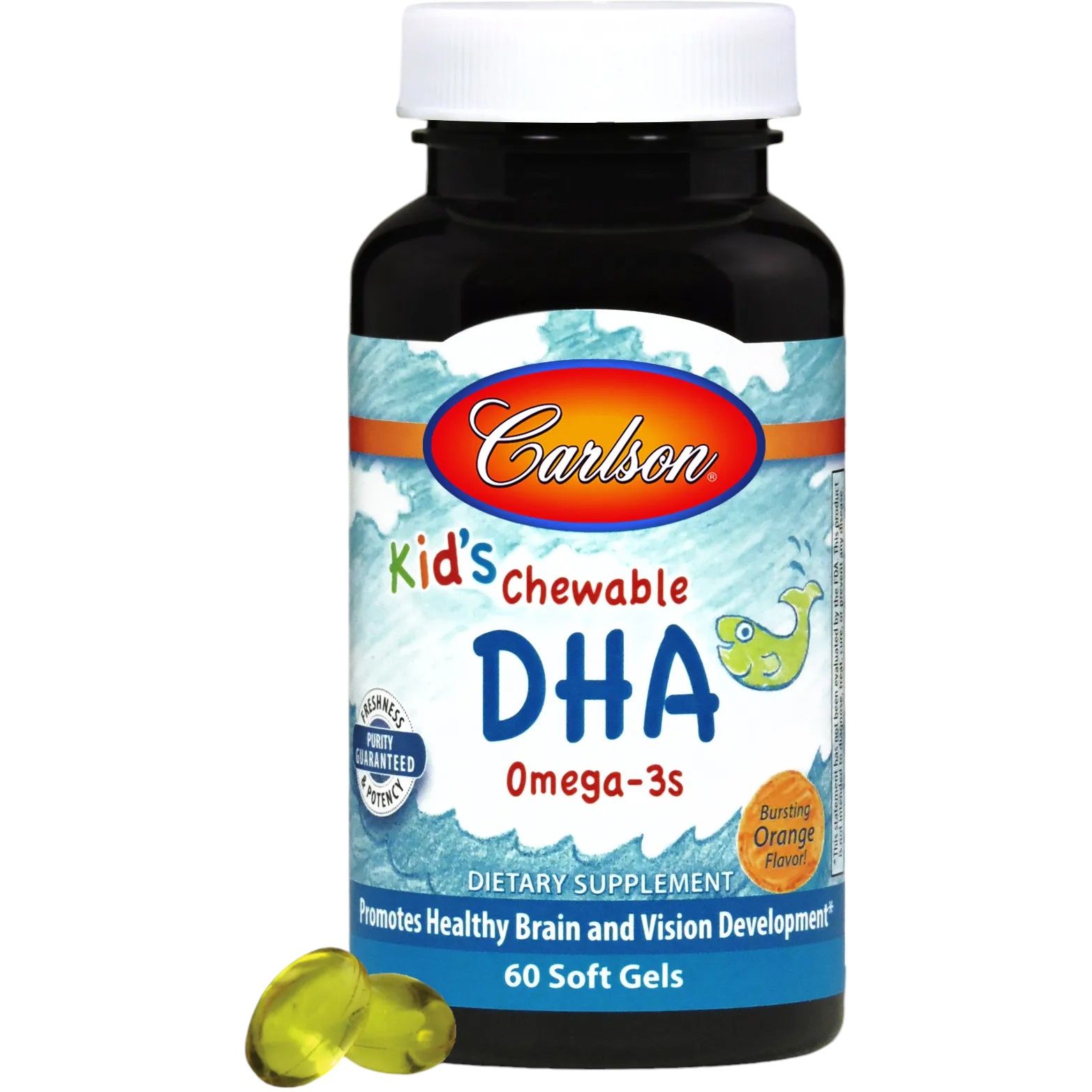 Рыбий жир DHA для детей Carlson Kid's Chewable вкус апельсина 60 желатиновых капсул - фото 1