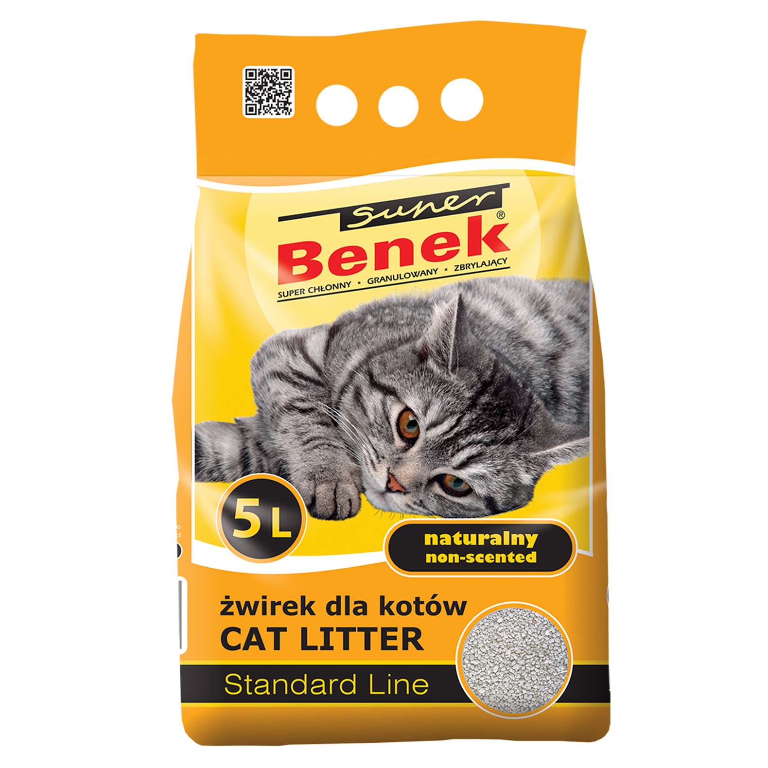Бентонітовий наповнювач для котячого туалету Super Benek Стандартний, без запаху, 5 л - фото 1