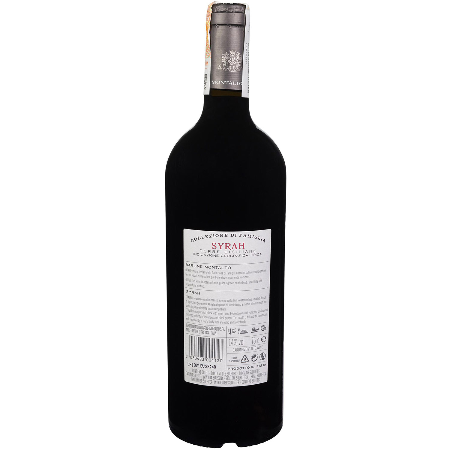 Вино Barone Montalto Collezione Di Famiglia Syrah Terre Siciliane IGT, красное, сухое, 0,75 л - фото 2