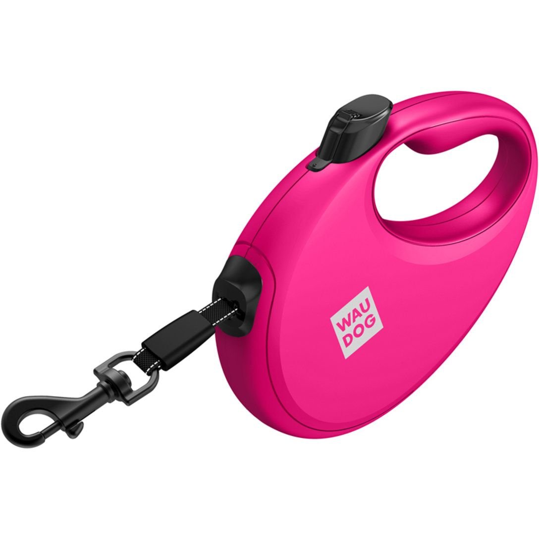 Повідець-рулетка для собак Waudog R-leash з контейнером для пакетів, світловідбивна стрічка, М до 20 кг, 5 м рожевий - фото 4