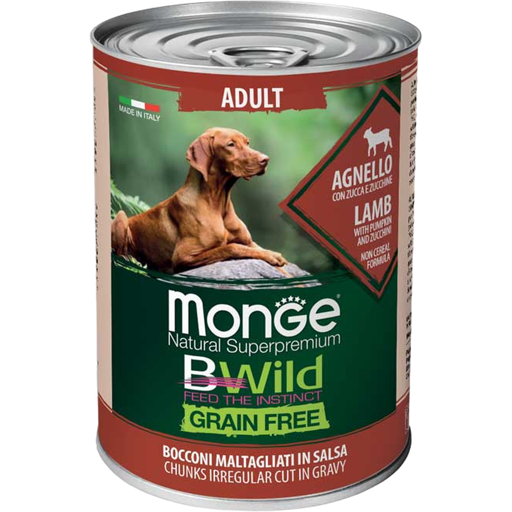 Вологий корм для собак Monge Dog Wet Bwild Adult, ягня, гарбуз та цукіні, 400 г - фото 1