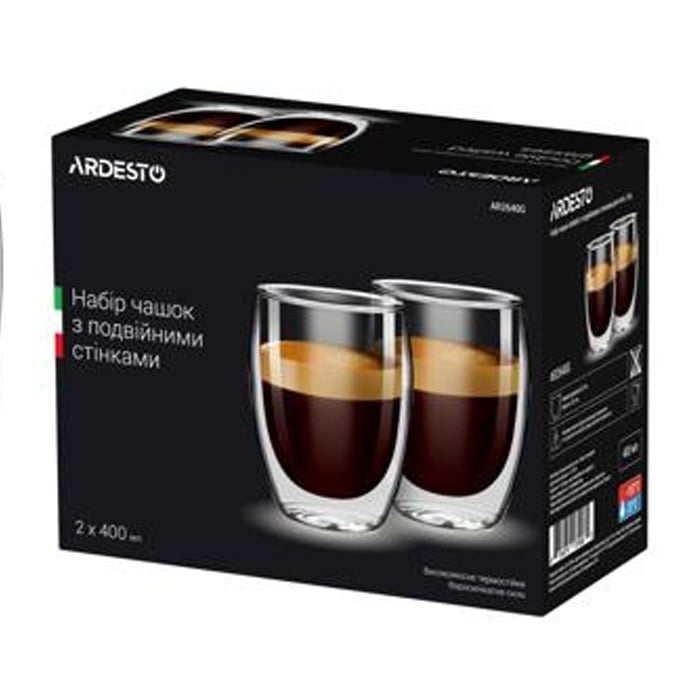 Набір чашок Ardesto із подвійними стінками, 400 мл, прозоре скло (AR2640G) - фото 2