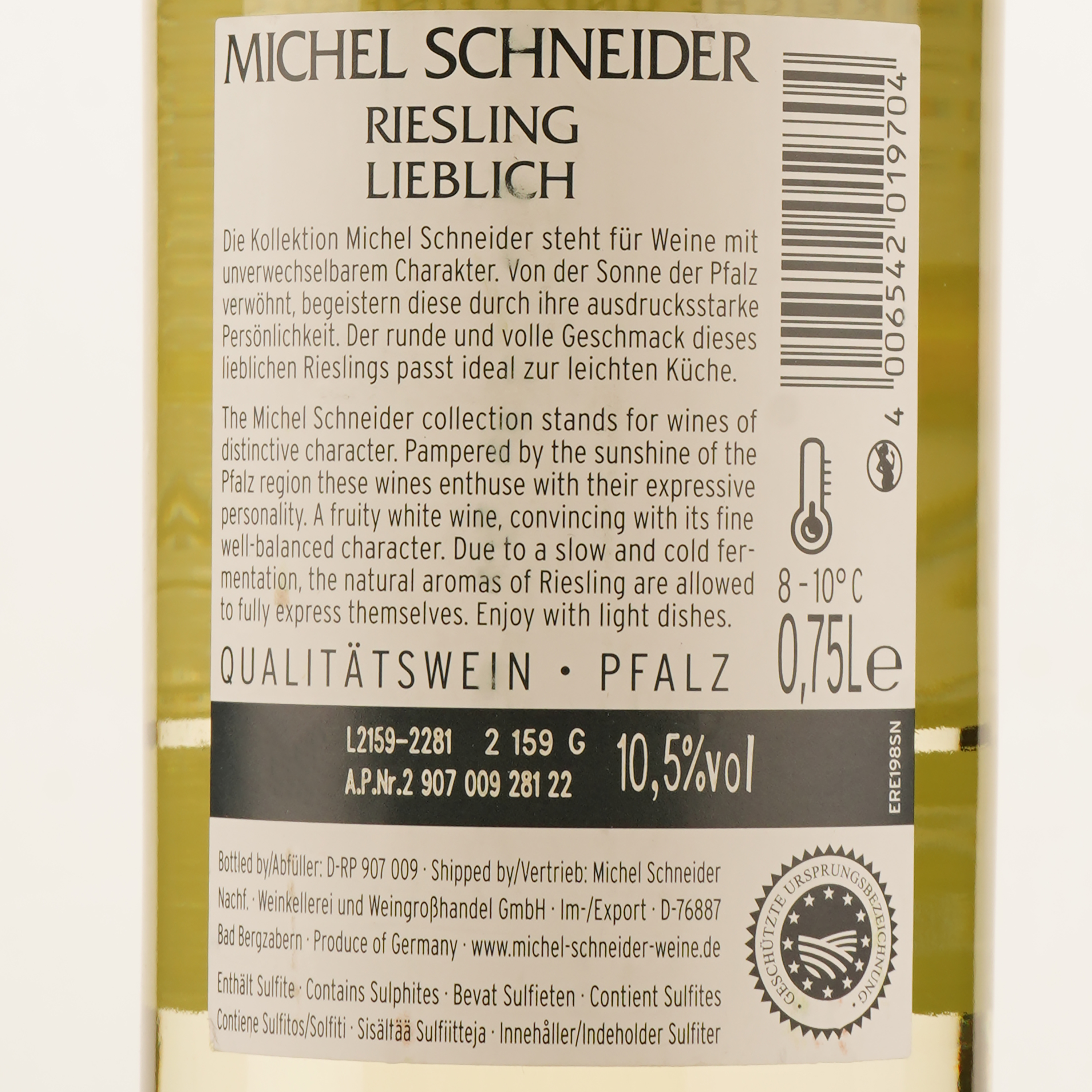 Вино Michel Schneider Riesling Lieblich, белое, полусладкое, 10,5%, 0,75 л - фото 3