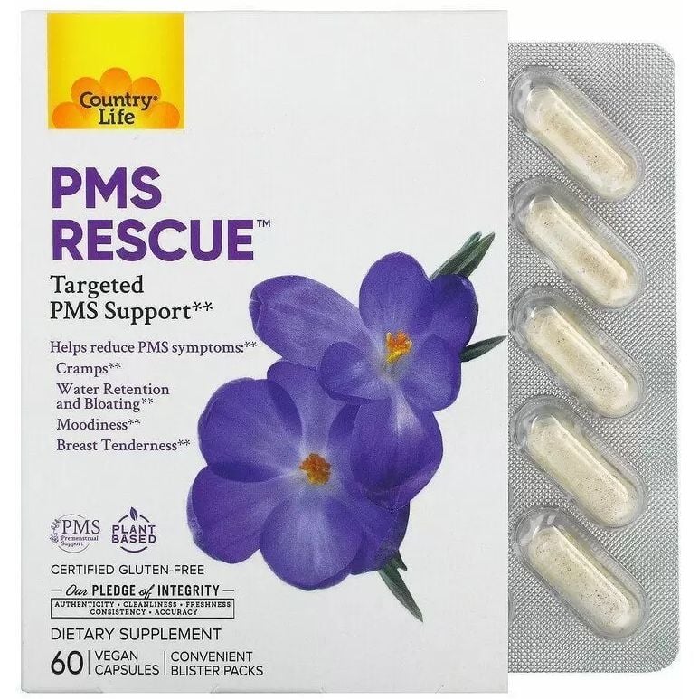 Підтримка при ПМС Country Life PMS Rescue 60 веганських капсул - фото 1