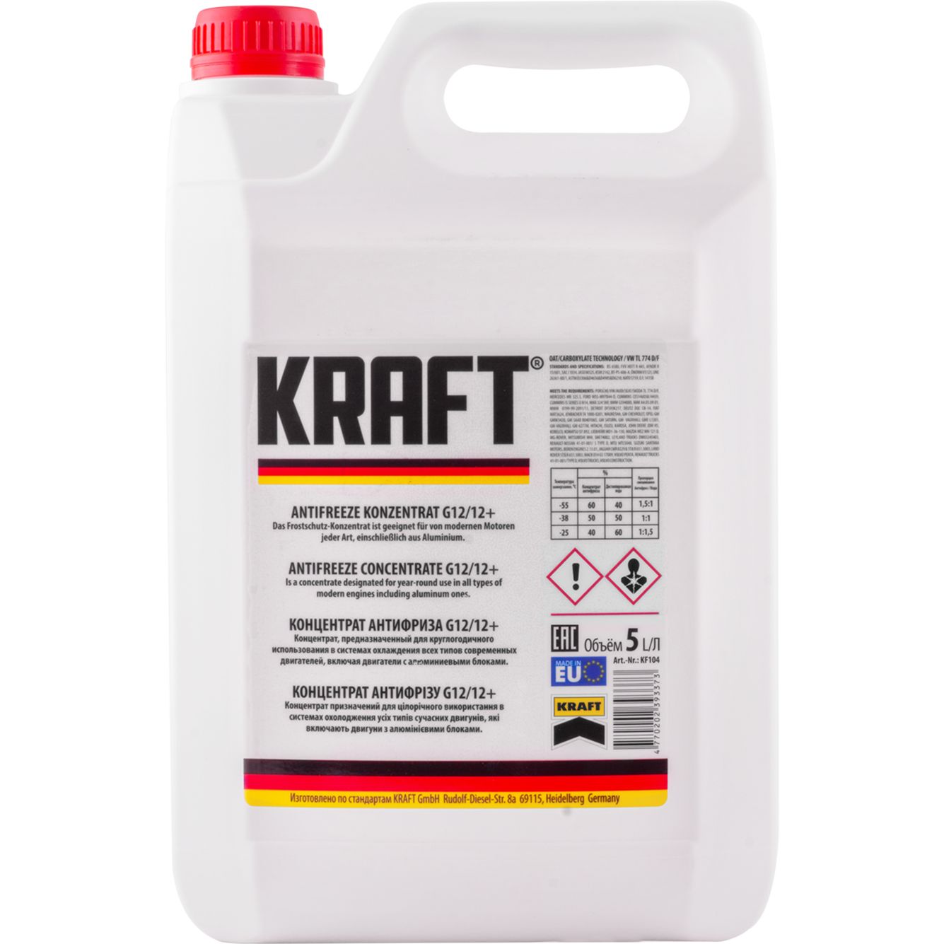 Концентрат антифриза Kraft G12/G12+, 5 л красный - фото 1