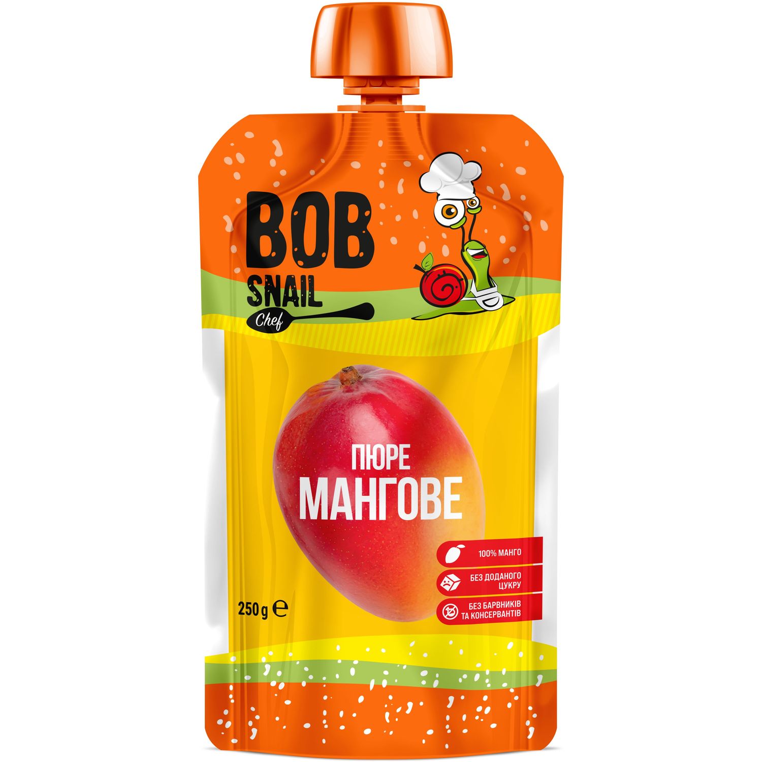 Пюре фруктовое Bob Snail Манго, пастеризованное 2.5 кг (10 шт. по 250 г) - фото 2