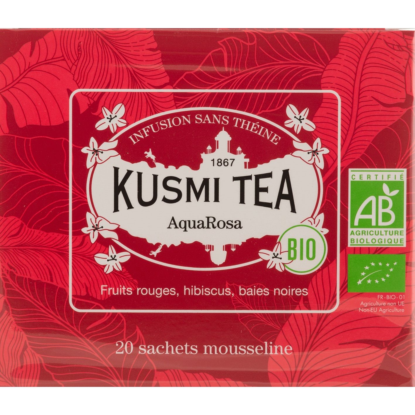 Чай травяной Kusmi Tea AquaRosa органический 40 г (20 шт. х 2 г) - фото 1