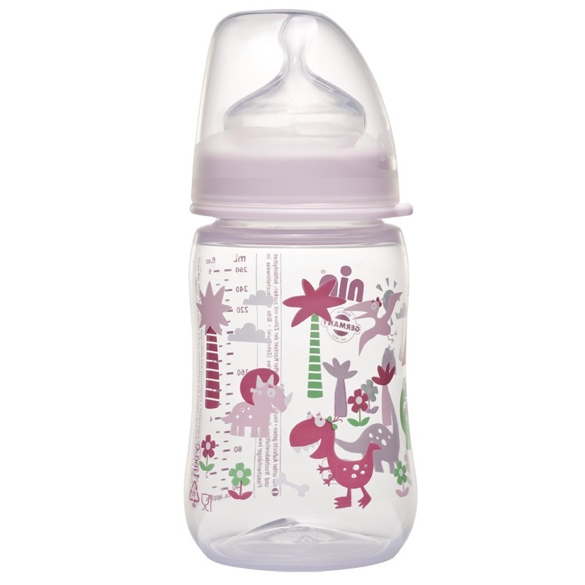 Пляшечка для годування Nip PP, з широкою горловиною, соска з широкою шийкою, 260 мл, рожевий (35042) - фото 2