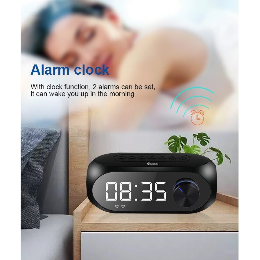 Портативная колонка часы будильник Kisonli LP2S Bluetooth 1200 mAh 5 Вт Black - фото 8