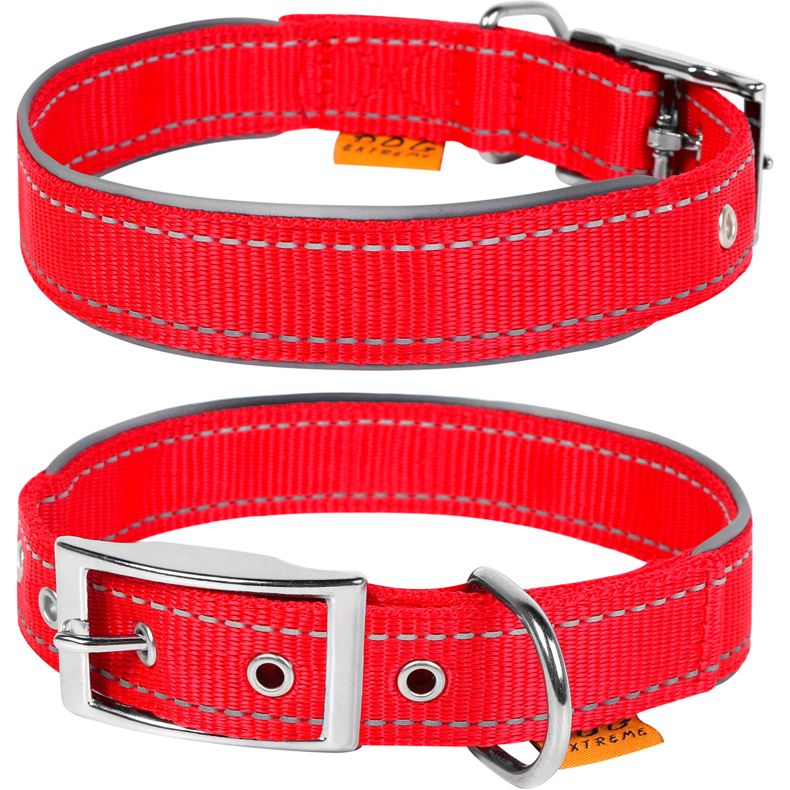 Ошейник для собак Dog Extremе, нейлоновый, двойной, со светоотражающей вставкой, 60-72х4 см, красный - фото 3