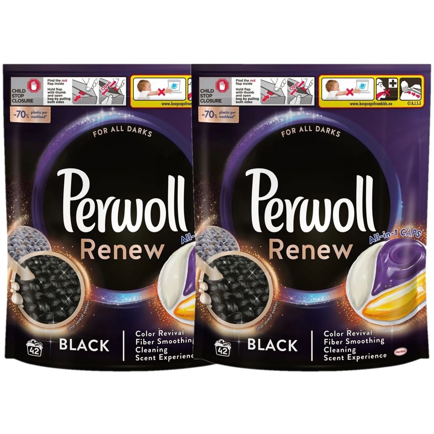 Средство для деликатной стирки Perwoll Renew Капсулы, для темных и черных вещей, 84 шт. (2 упаковки х 42 шт.) - фото 1