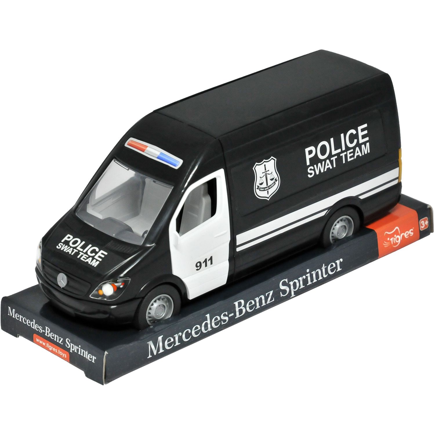 Автомобиль грузовой Tigres Mercedes-Benz Sprinter Полиция на планшетке черный (39721) - фото 1