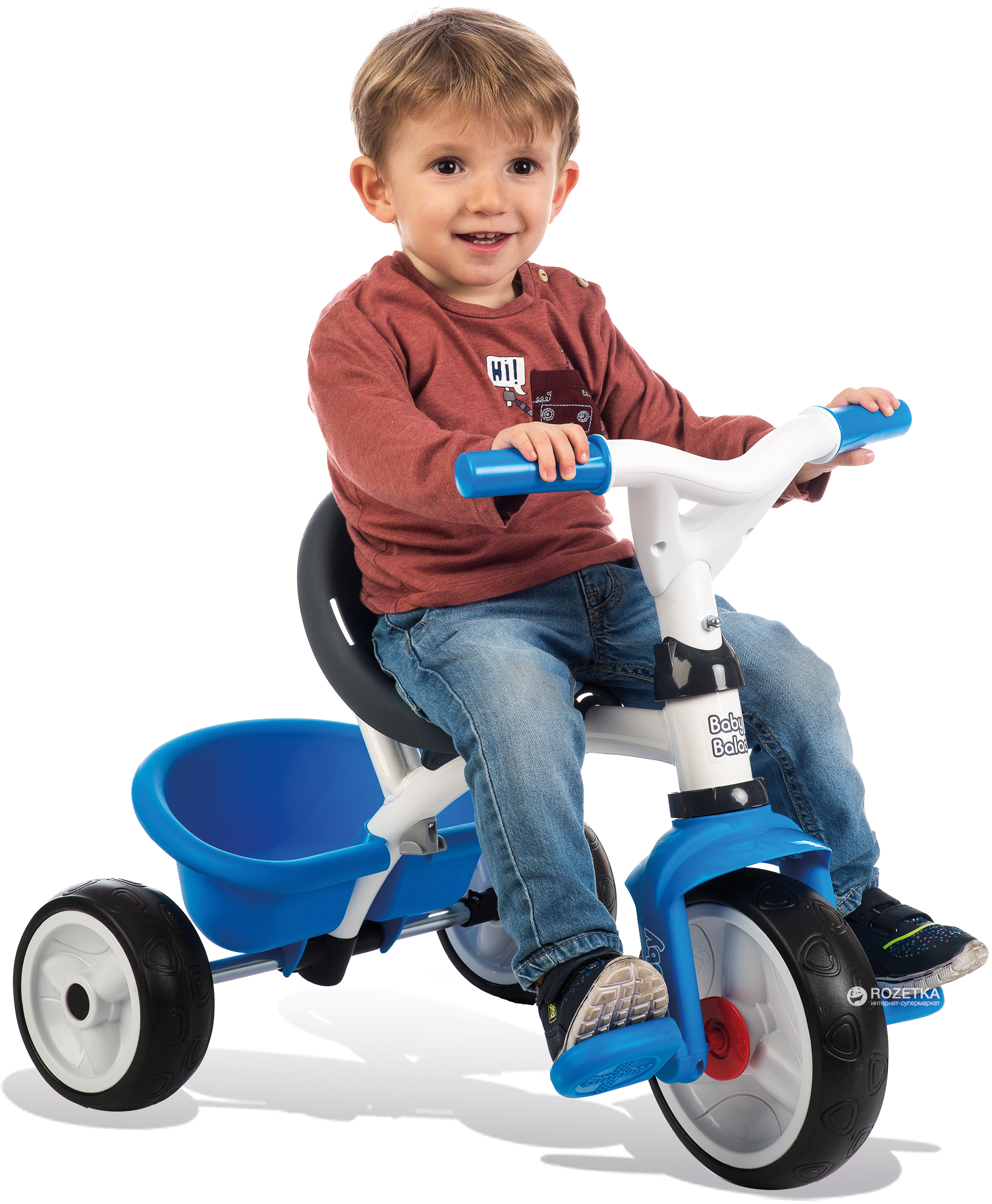 Триколісний велосипед Smoby Toys з козирком, багажником і сумкою, синій (741102) - фото 5