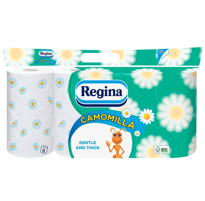 Туалетная бумага Regina Camomile FSC ромашка, трехслойная, 8 рулонов (416274) - фото 1