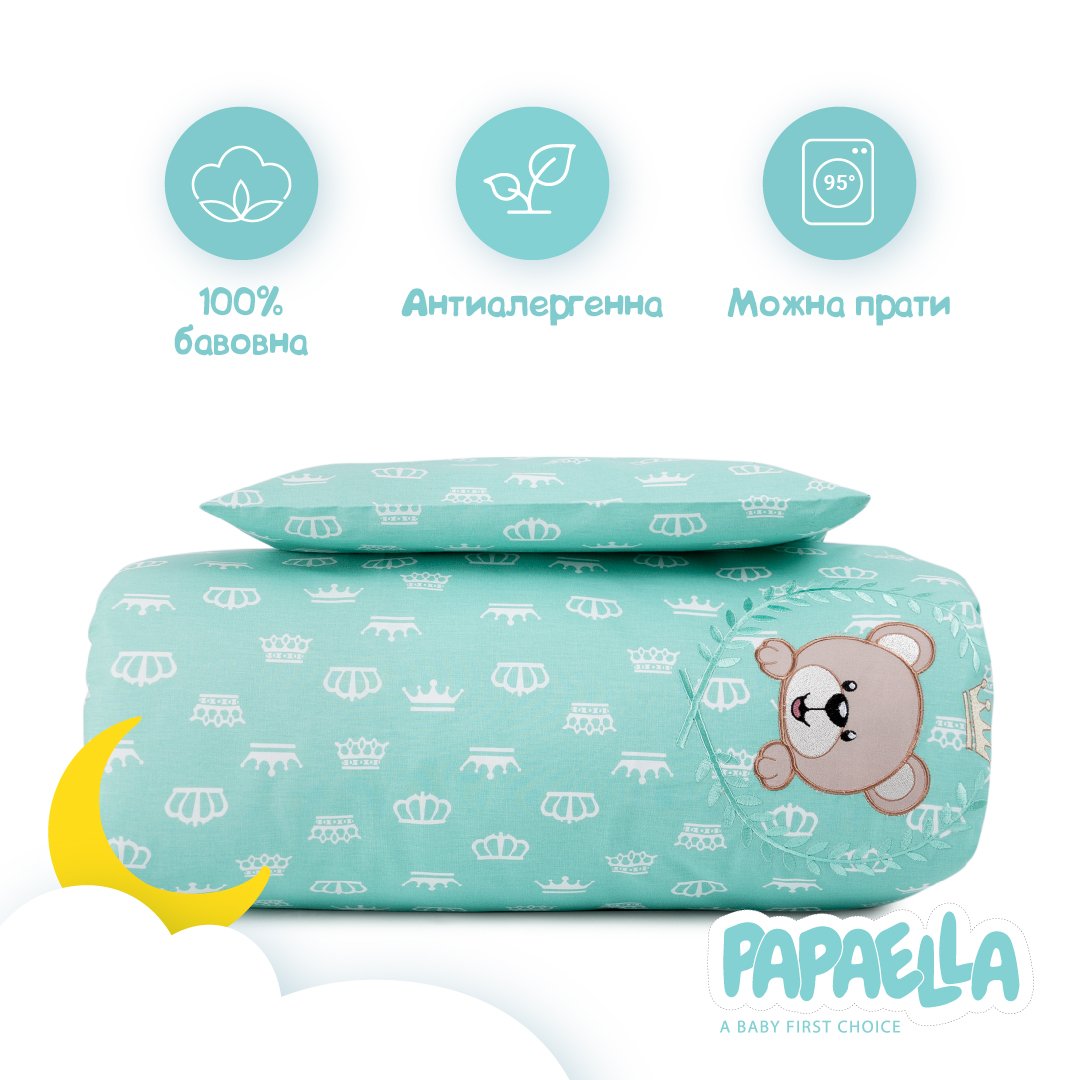 Комплект постельного белья для младенцев в кроватку Papaella Корона, мятный, 135х100 см (8-33344) - фото 3