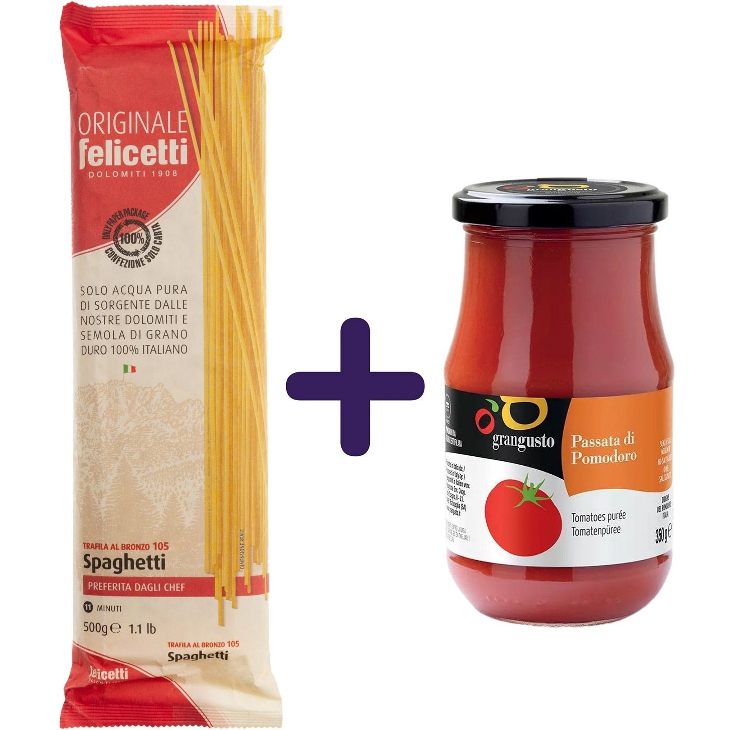 Спагетти Felicetti 500 г + пассата Grangusto (томатное пюре) 350 г - фото 1