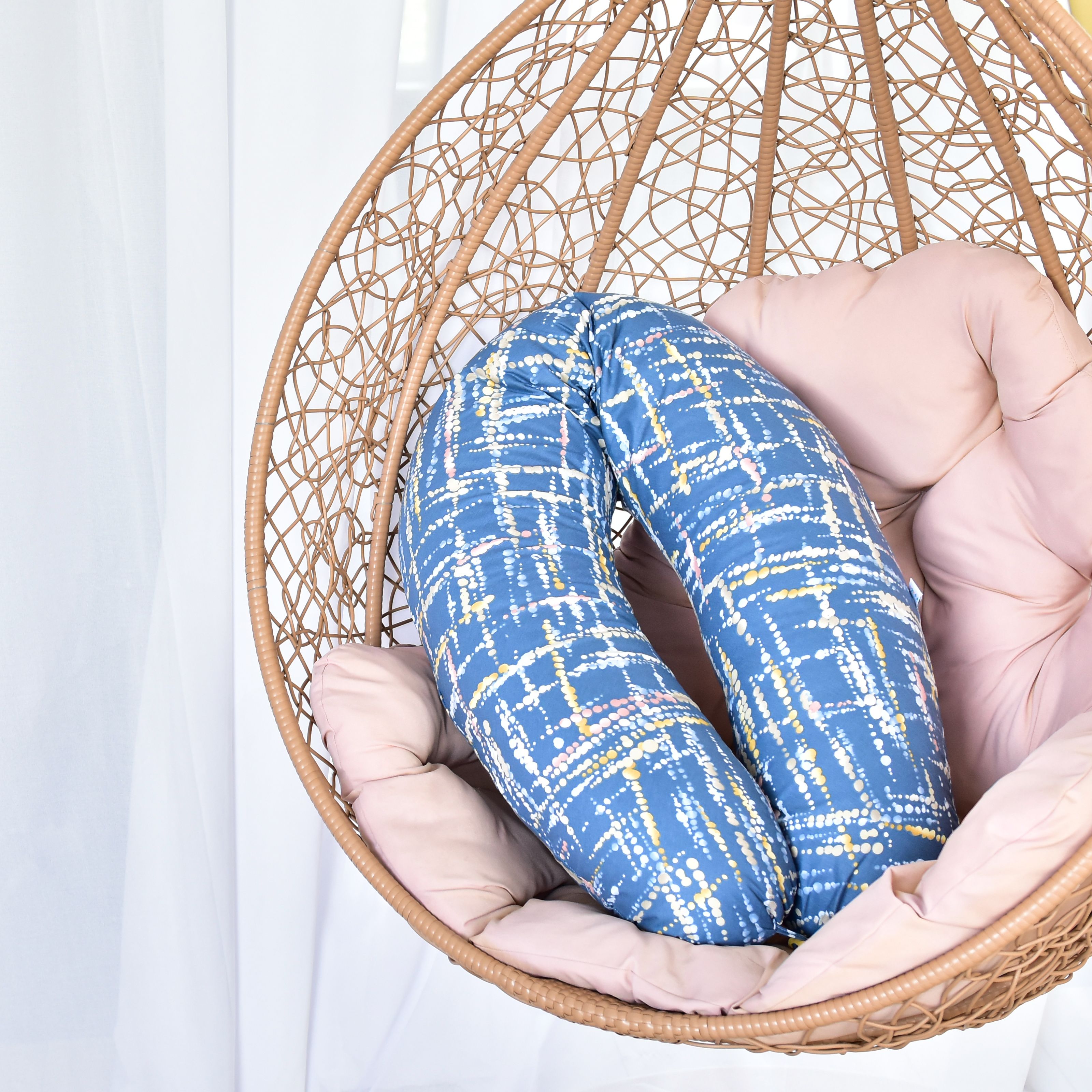 Подушка для беременных и кормления Papaella U-образной формы с пуговицей, 30х190 см, акварель деним - фото 3