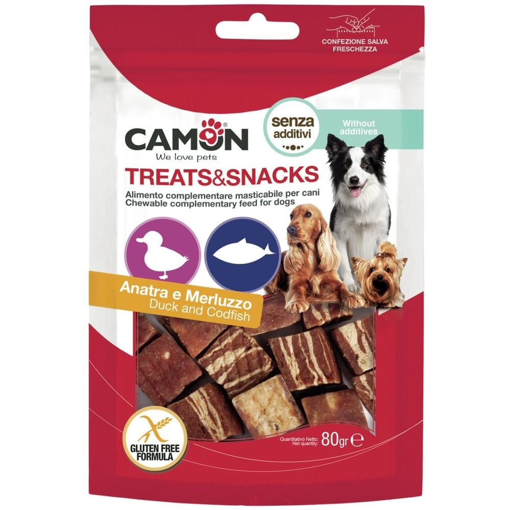 Ласощі для собак Camon Treats & Snacks Кубики з качки та тріски 80 г - фото 1