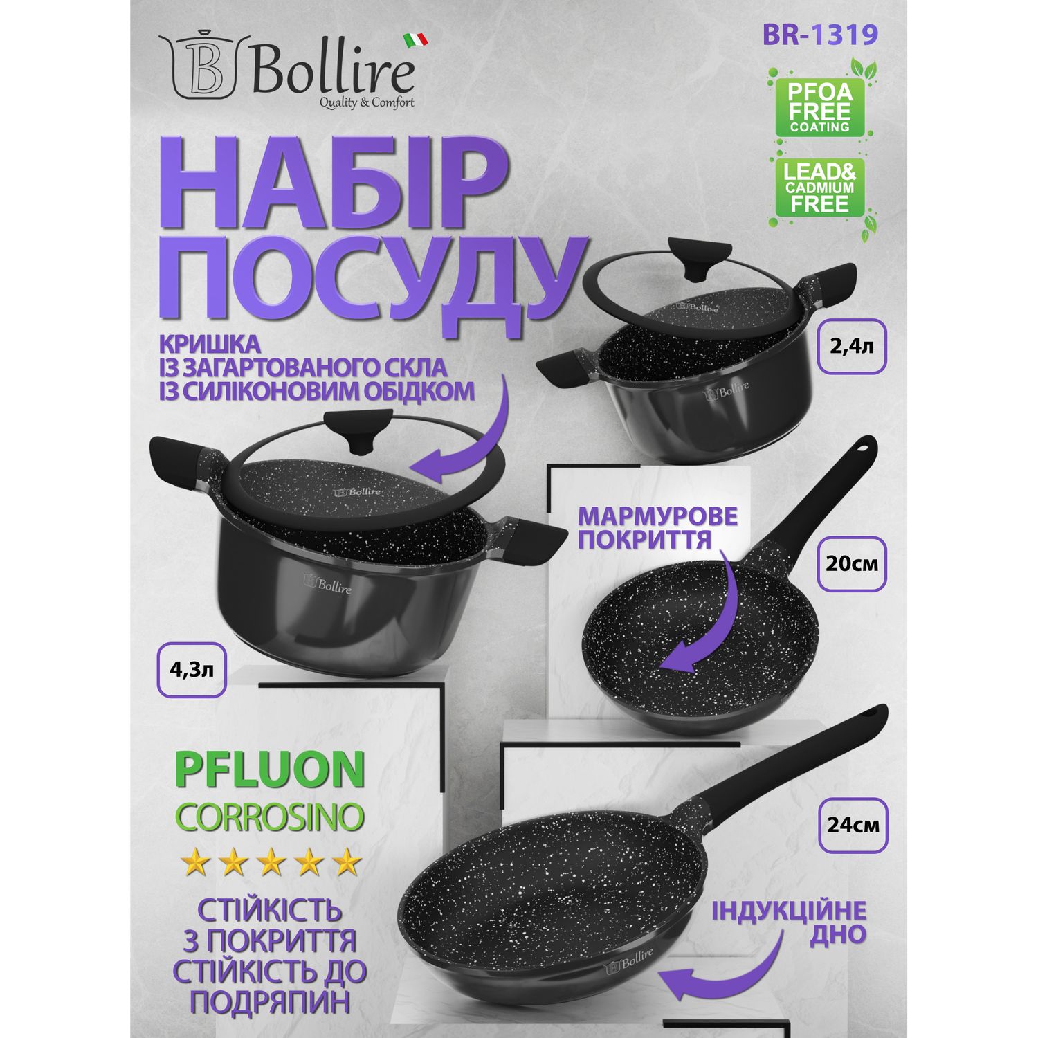 Набор посуды Bollire Asti 4 предмета (BR-1319) - фото 4