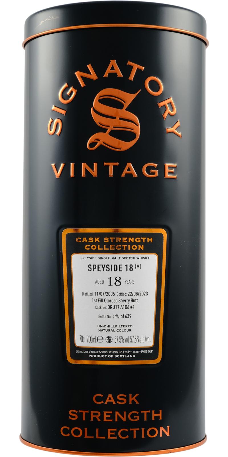 Віскі Signatory Vintage Speyside 18 yo Cask Strength Single Malt Scotch Whisky 57.5% 0.7 л в тубусі - фото 2