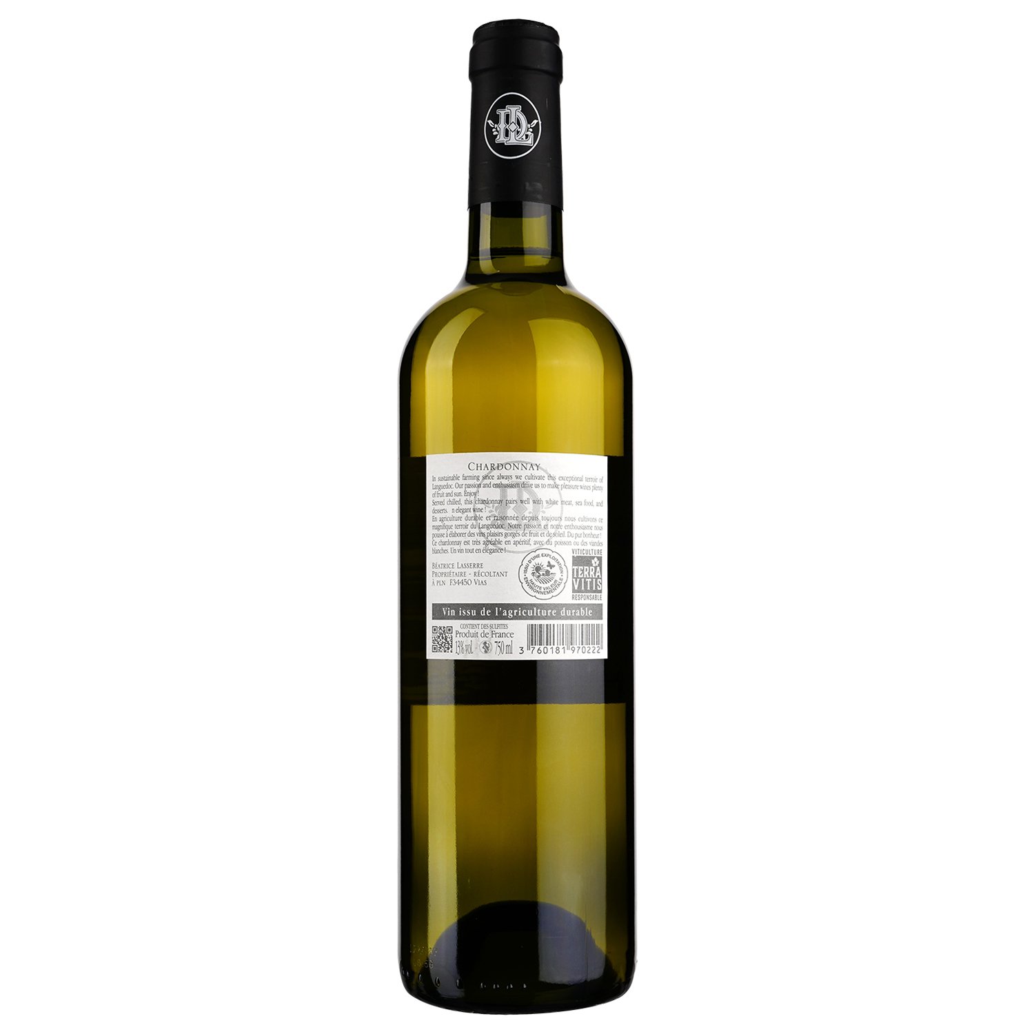 Вино Domaine Lasserre Chardonnay Coteaux De Beziers IGP, белое, сухое, 0,75 л - фото 2