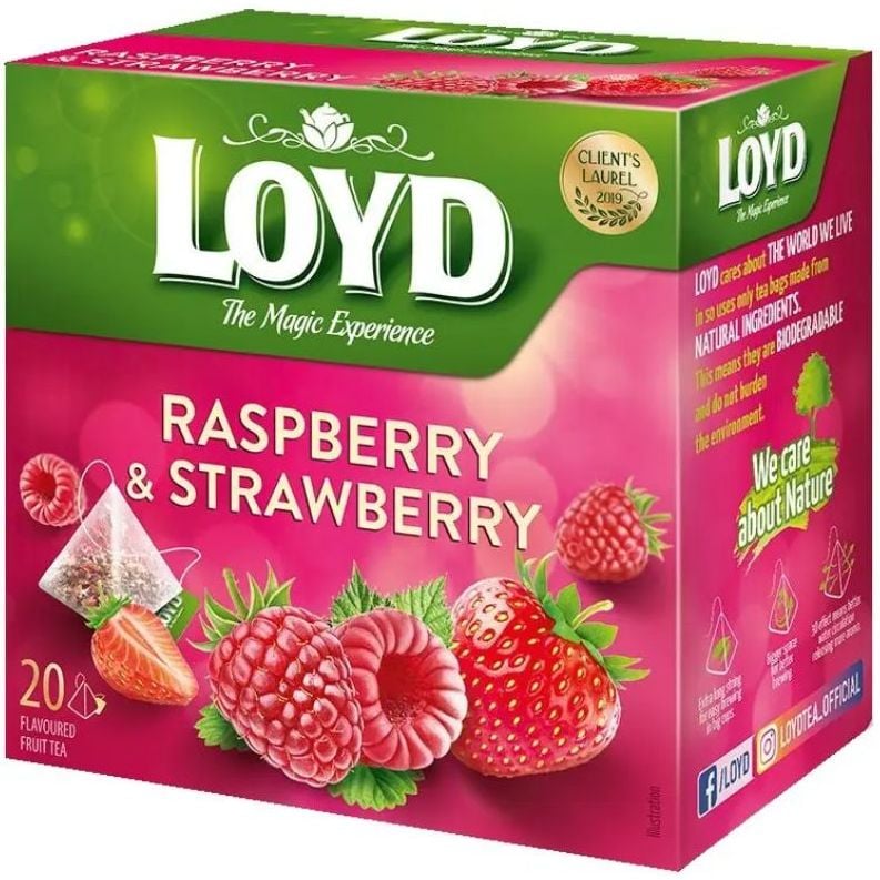 Чай фруктовий Loyd Raspberry & Strawberry, малина та полуниця, в пірамідках, 40 г - фото 1