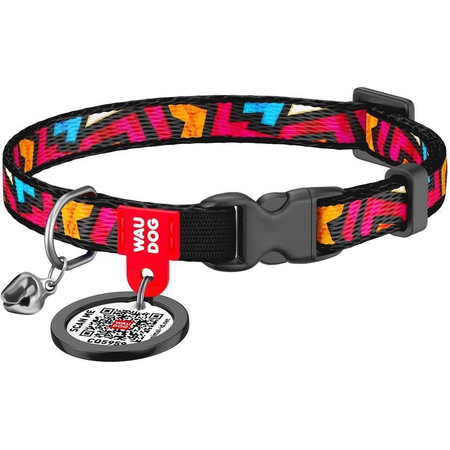 Photos - Cat Lead / Collar Waudog Нашийник для котів  Nylon Графіті, нейлоновий, з QR паспортом, 20-30 