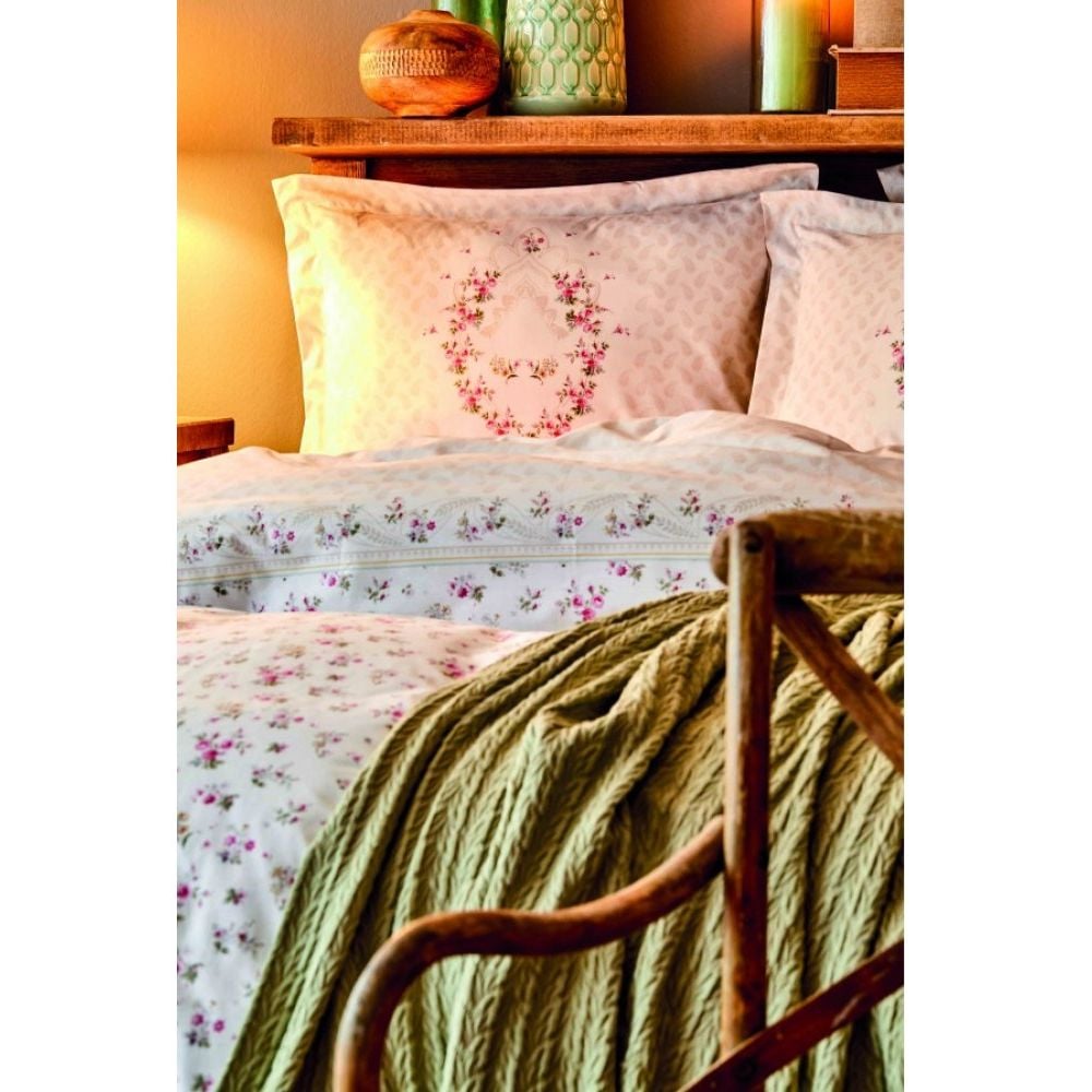 Набор постельного белья Karaca Home Sonya yesil с покрывалом пике, ранфорс, евростандарт, зеленый - фото 2