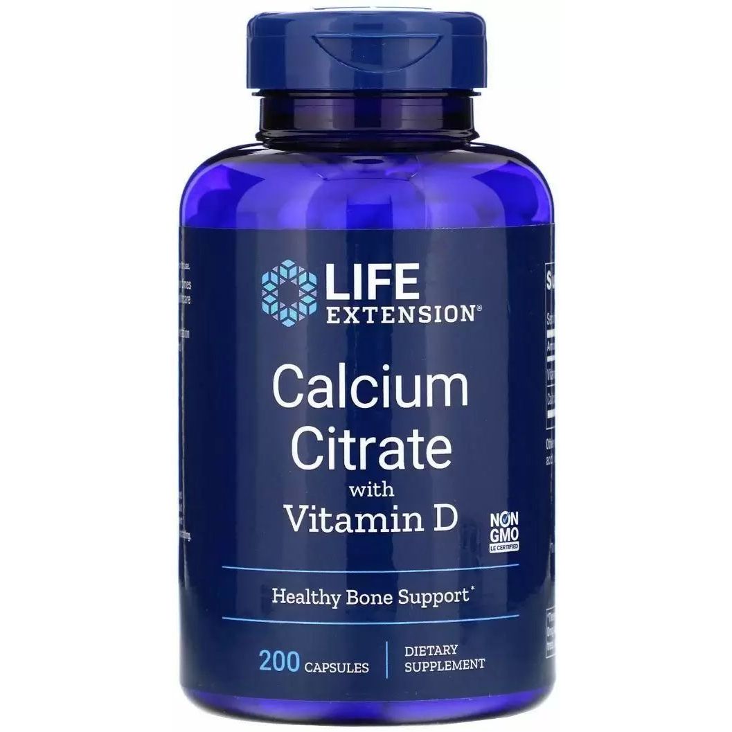 Цитрат кальцію Life Extension Calcium Citrate з вітаміном D 200 капсул - фото 1