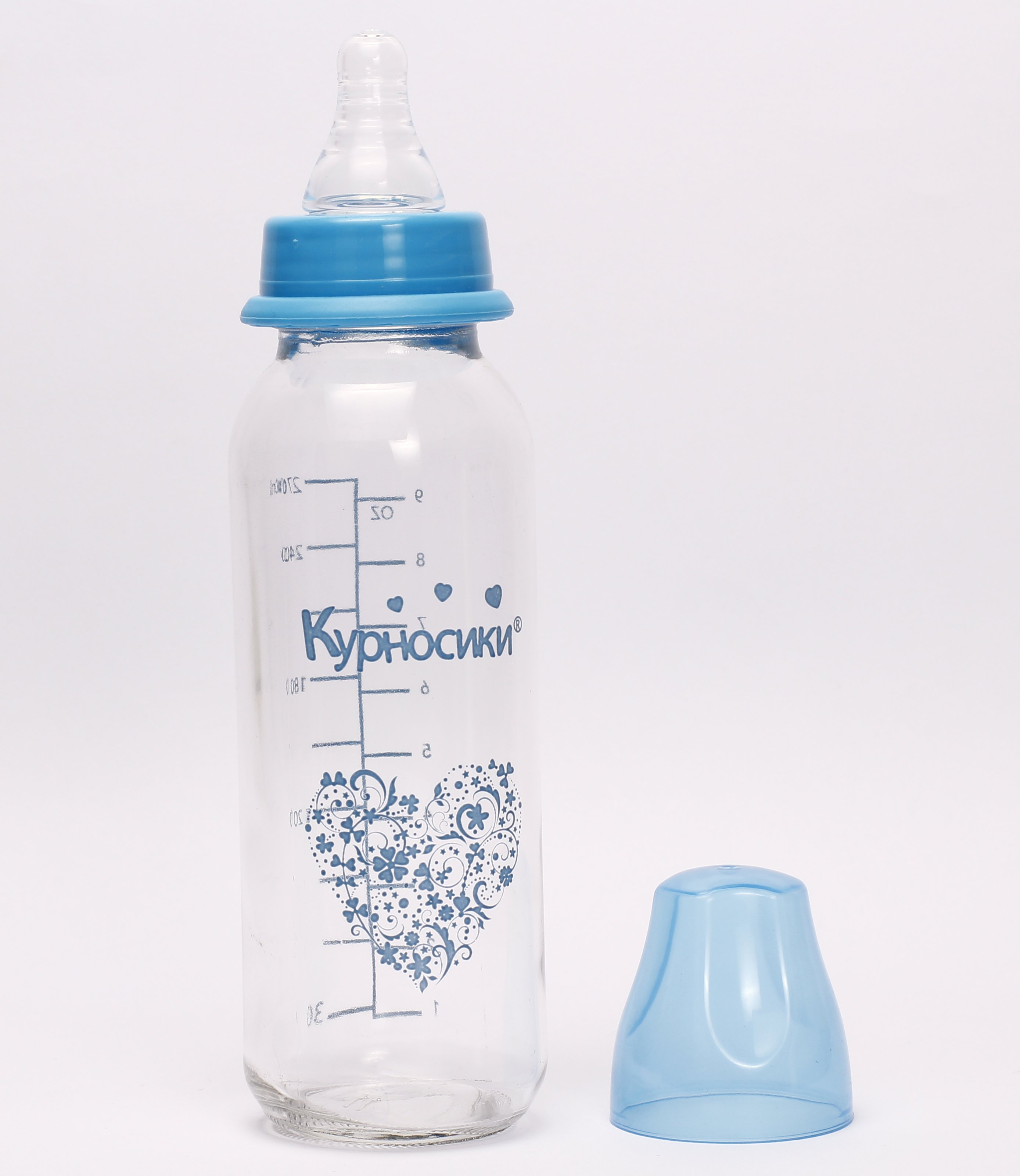Бутылочка для кормления Курносики, стеклянная, с силиконовой соской, от 3 мес., 270 мл, голубой (7011 гол) - фото 2