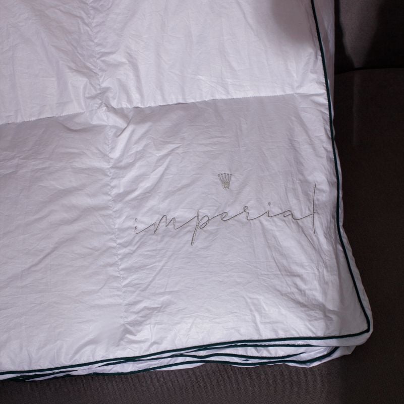 Одеяло пуховое MirSon Imperial Delight, летнее, 205х140 см, белое с зеленым кантом - фото 7