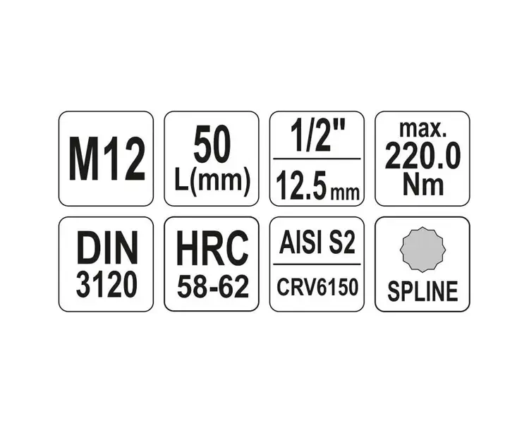 Головка торцева Yato квадрат 1/2" Spline M12 L= 55 мм (YT-04344) - фото 4