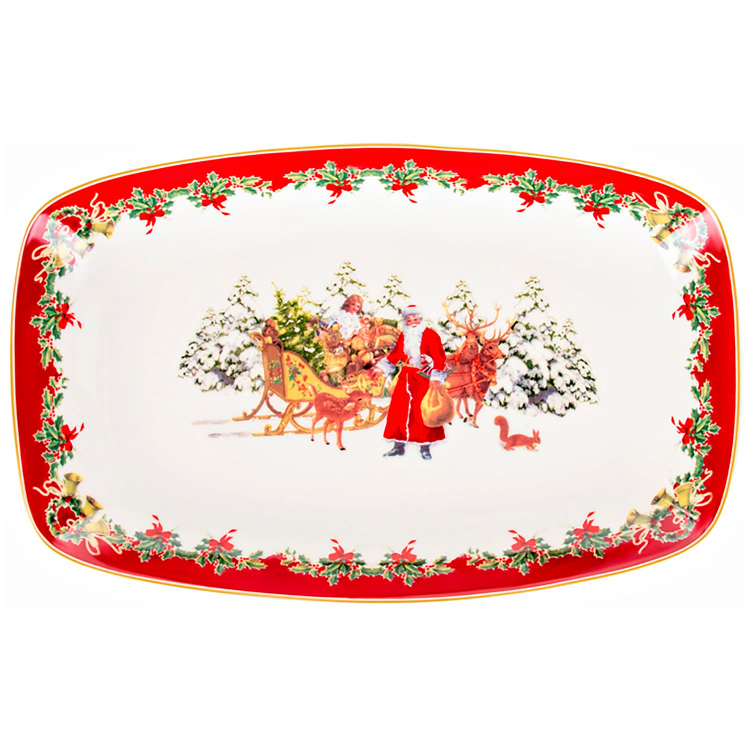 Блюдо Lefard Christmas Collection 38х19 см червоне з білим (986-125) - фото 1