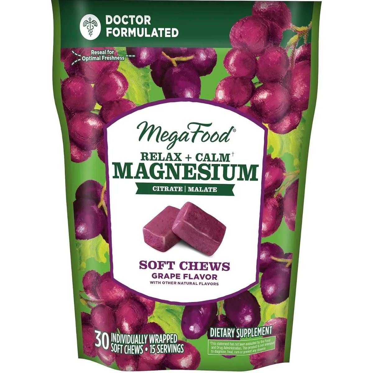 Заспокійливий магній MegaFood Relax + Calm Magnesium Soft Chews Grape 30 жувальних цукерок - фото 2