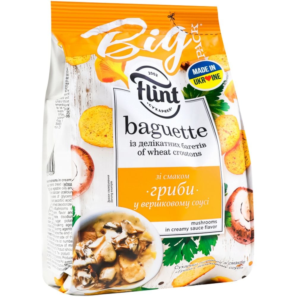 Сухарики Flint Baguette Пшеничні зі смаком грибів у вершковому соусі 150 г (814785) - фото 2