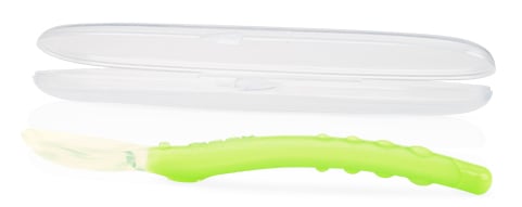 Силиконовая ложка Nuby Easy Grip, с контейнером, зеленый (5555grn) - фото 1