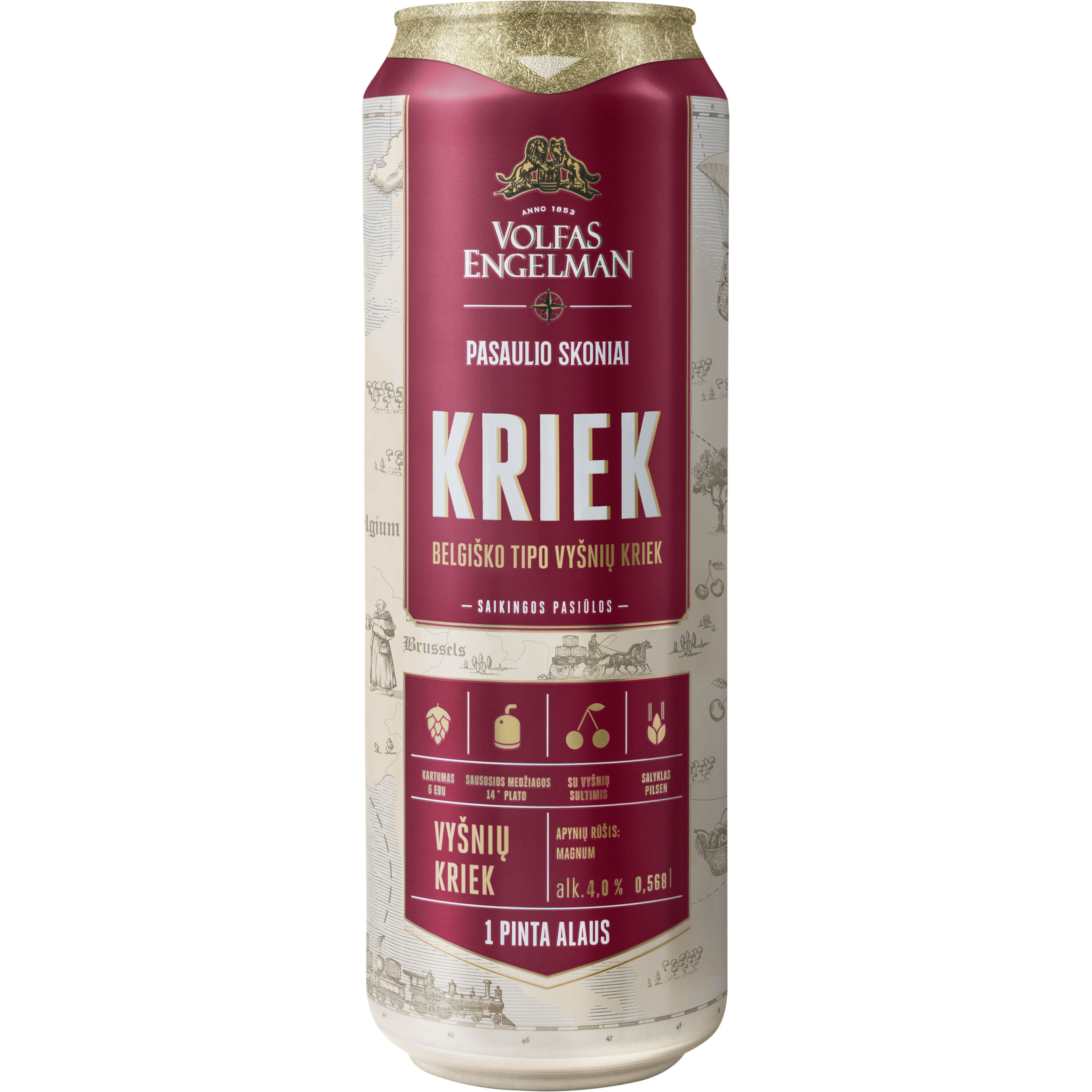 Пиво Volfas Engelman Kriek темное с соком 4% 0.568 л ж/б - фото 1