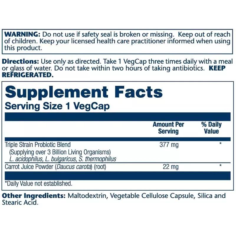 Ацидофіли, пробіотик та пребіотик морквяного соку Solaray Acidophilus 3 Strain Probiotic & Prebiotic Carrot Juice 30 вегетаріанських капсул - фото 2