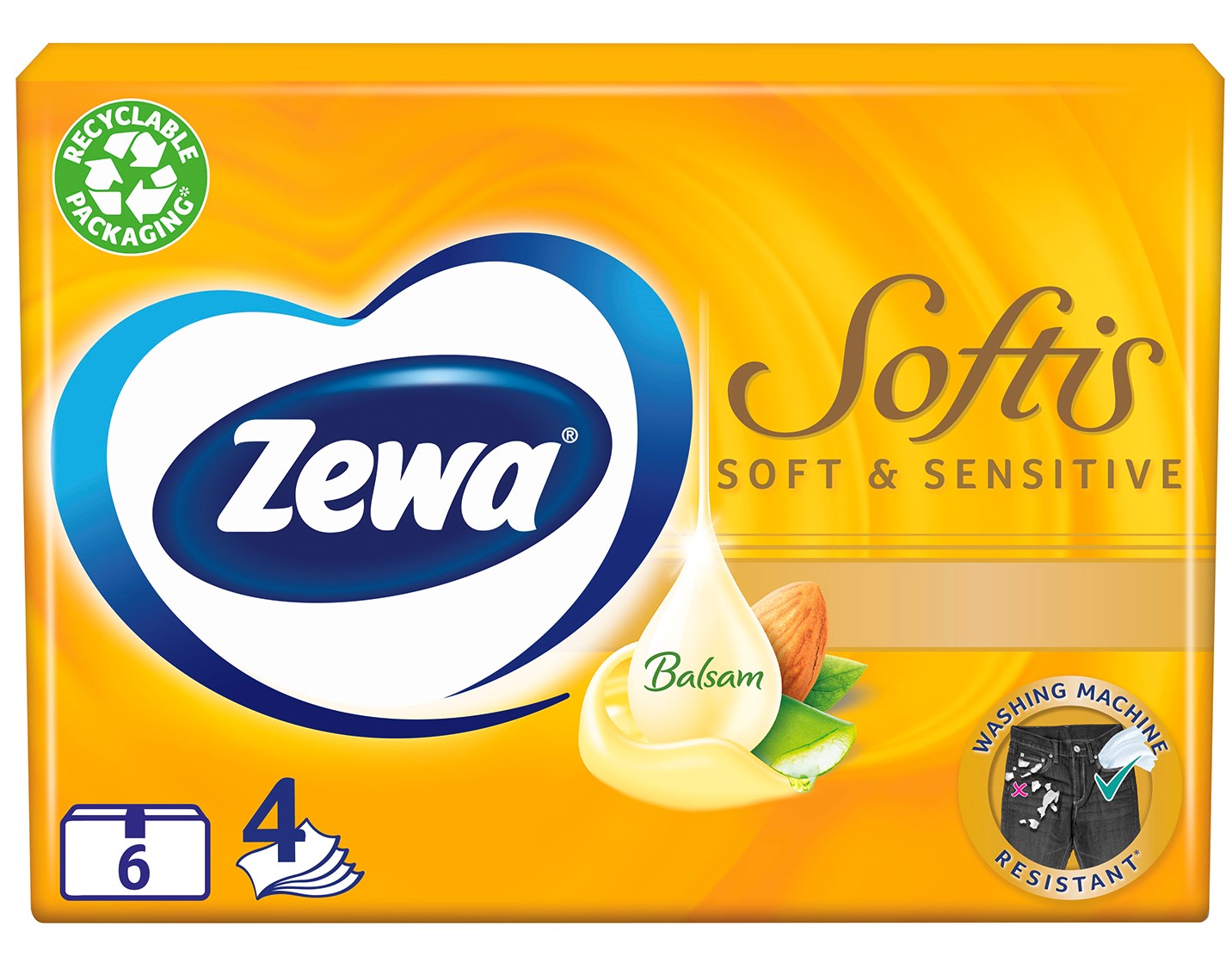 Носовые платочки Zewa Soft Sensitive, четырехслойные, 6 уп. по 9 шт. - фото 1
