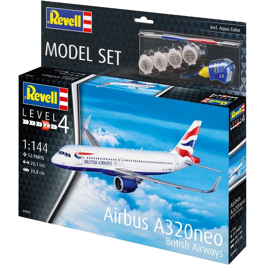 Збірна модель літака Revell Набір Airbus A320neo British Airways, рівень, 4 масштаб 1:144, 66 деталей (RVL-63840) - фото 1